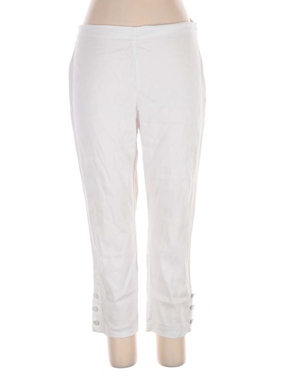J Jill Linen White Cropped Button-Hem Pants